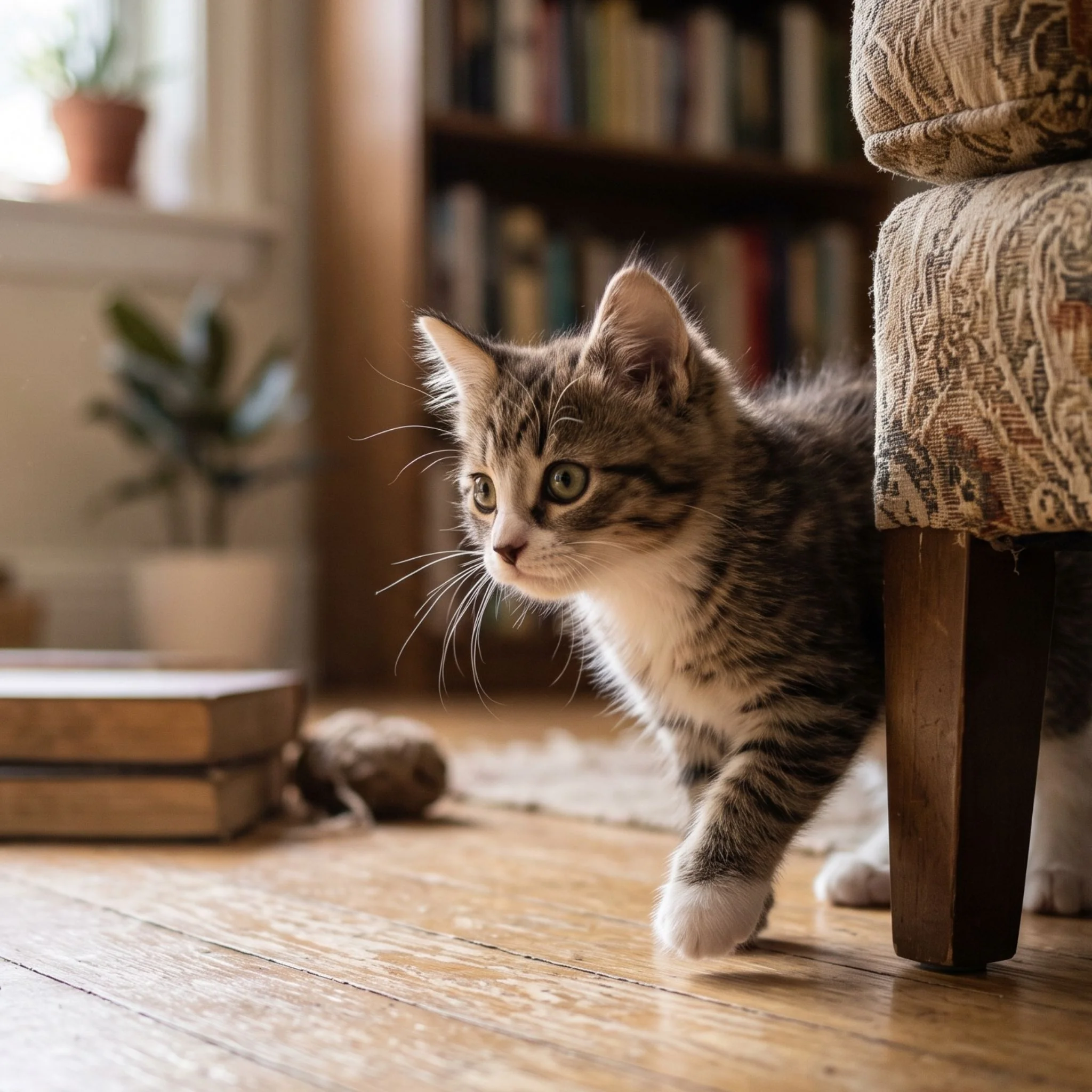 Curious kitten explores